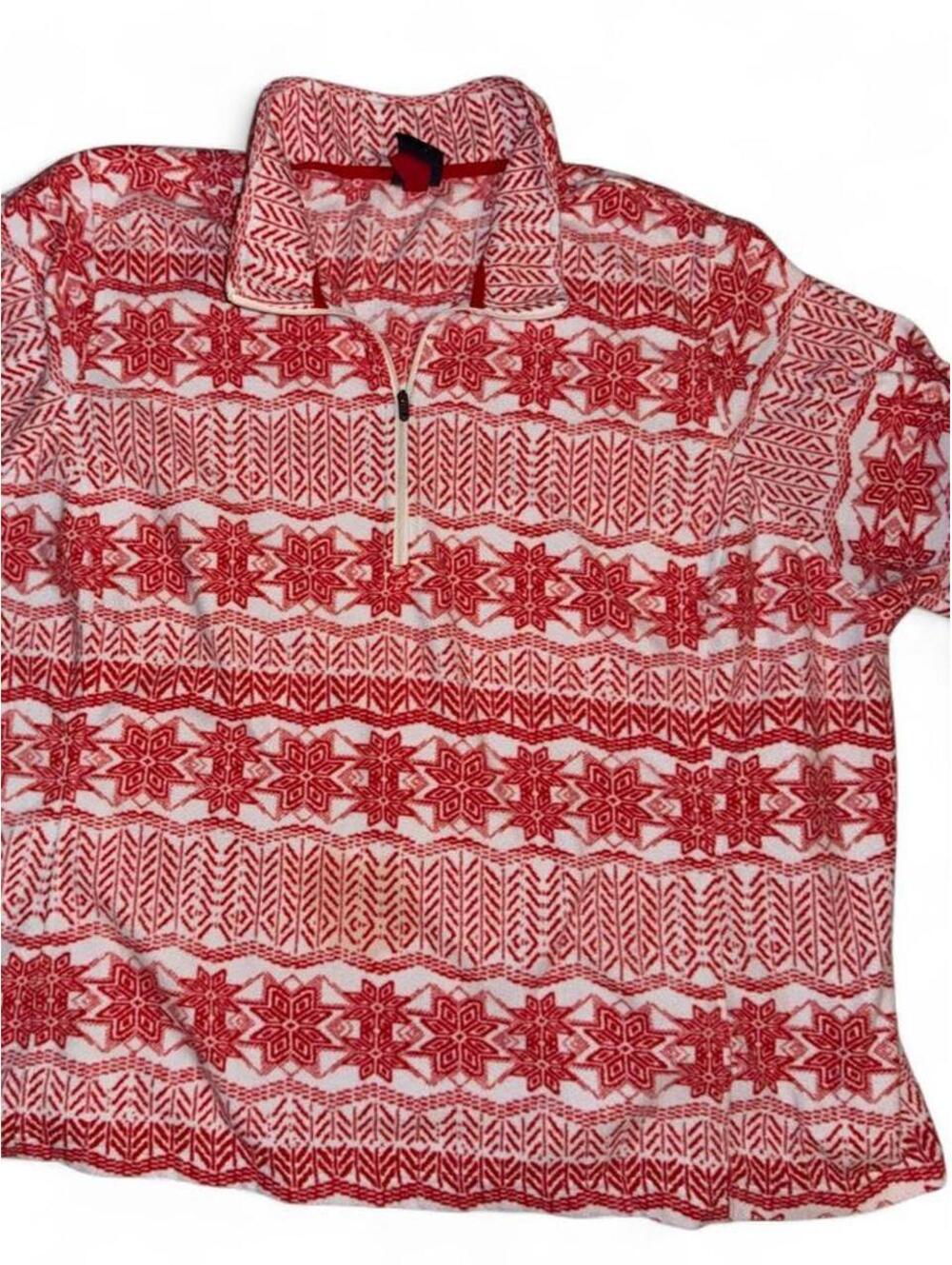 Lands' End Women's Red white winter fleece 1/4 zip sweater sz 3X holiday fun